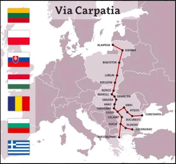 Χάρτης του αυτοκινητόδρομου Via Carpatia
