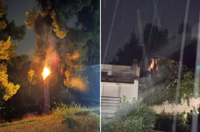 Φωτιά από κεραυνό στη Χαλκιδική